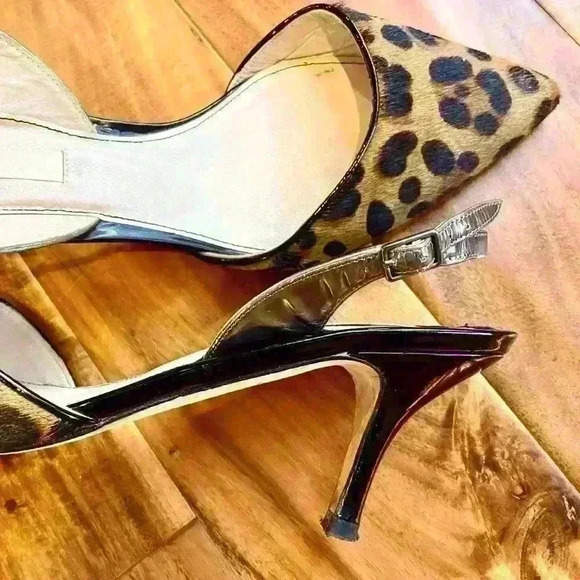 Boden Leopard/Cheetah Print With Black Patent Heels Slingback Pumps 41 (9 1/2) - Picture 1 of 10